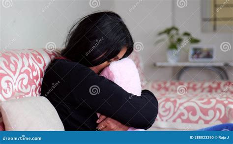 Sad Woman Hugging Pillow On Sofa Stock Footage Video Of Despondent