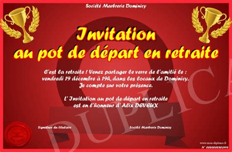 Invitation Au Pot De Depart En Retraite