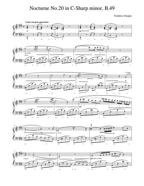 Nocturne No20 In C Sharp Minor B49 Sheet Music For Piano Solo