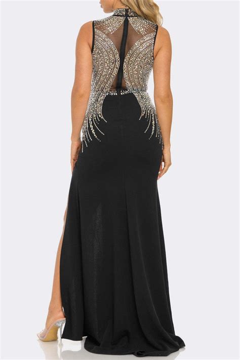 Wholesale Sexy Party Elegant Formal Patchwork Slit Mesh Hot Drill Half A Turtleneck Asymmetrical