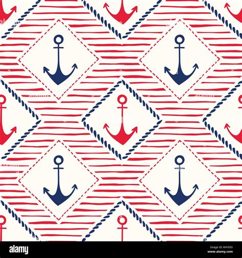 Hand Drawn Rope Frames With Anchors And Stripes Vector Seamless Pattern