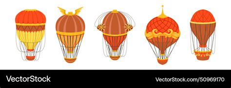 Red Hot Air Balloon With Basket And Ropes Vector Image