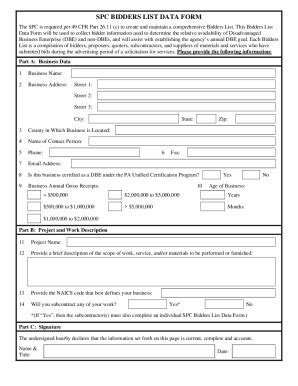 Fillable Online SPC Bidders List Data Form Survey Fax Email Print