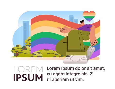Premium Vector Woman With Lgbt Rainbow Flag Gay Lesbian Love Parade Pride Festival Transgender