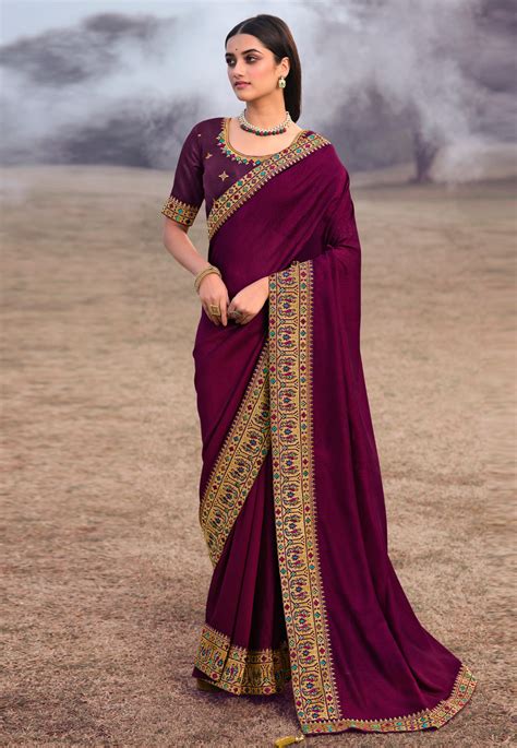 Purple Silk Saree With Blouse