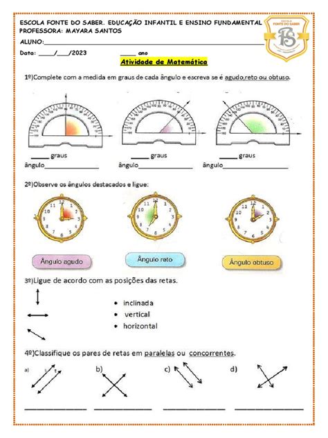 Atividades Com Ângulos Para O 4o Ano