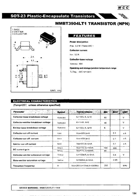 MMBT3904LT1 TP PDF资料下载 1 2 页 200 mA 40 V NPN Si SMALL SIGNAL TRANSISTOR