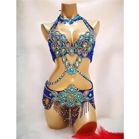 Hot Sale Women S Beaded Crystal Belly Dance Costume Wear Bra Belt Set Sexy Bellydancing Suit