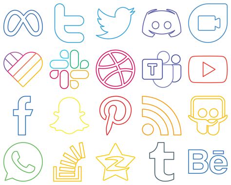 Fully Editable Colourful Outline Social Media Icons Such As Fb