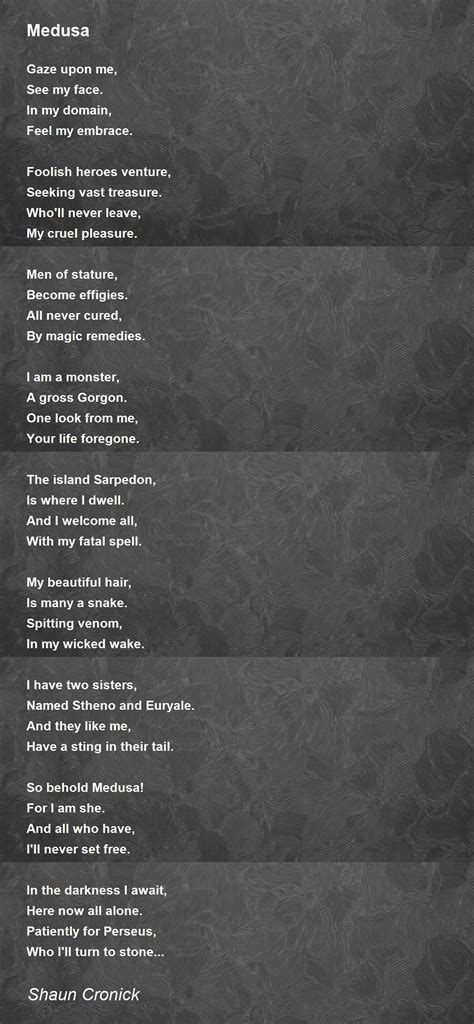 Medusa Poem by Shaun Cronick - Poem Hunter