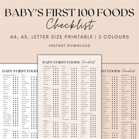 Baby S First 100 Foods Checklist Printable Baby S First Foods Tracker