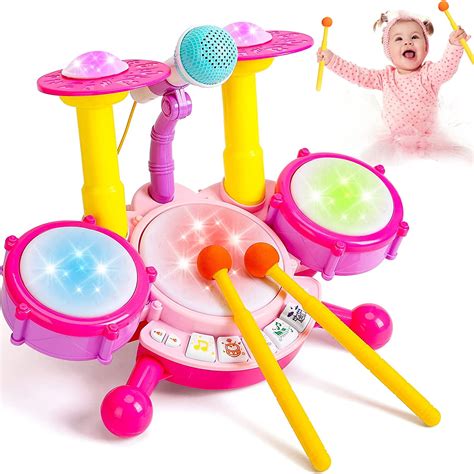 SUORFOXS Kids Drum Set for Toddlers 1-3 Musical Baby Girl Toys for 1 ...