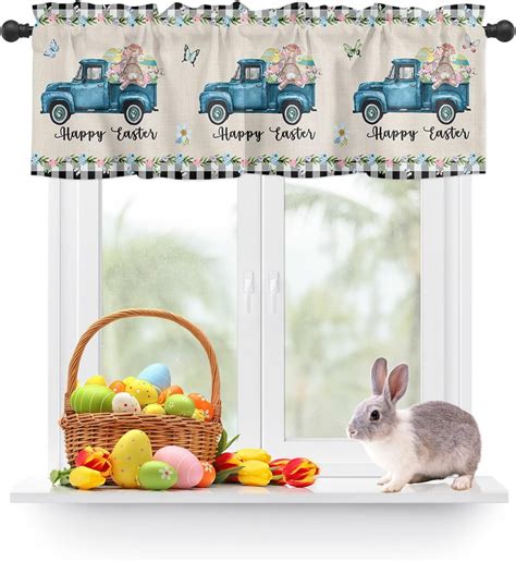 Rdsfhsp Easter Truck Valance For Windows Kitchen Short Curtain Panels