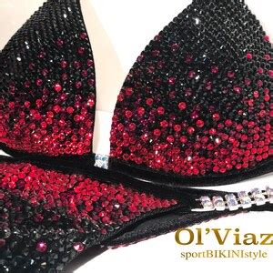 NPC IFBB WBFF Black Red Velvet Competition Bikini Suit With Crystals Competition Suit Posing