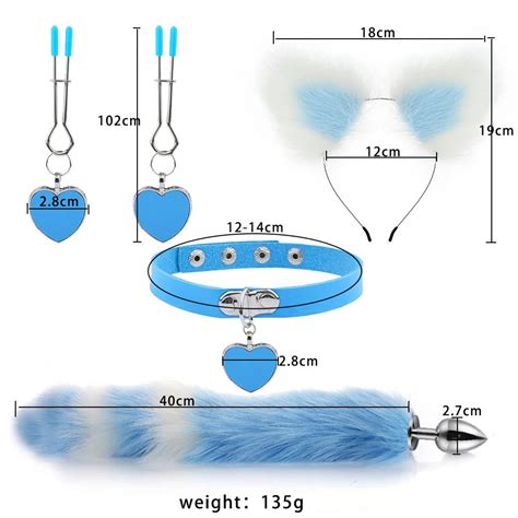 Anal Toys Fox Tail Butt Plug Sexy Plush Cat Ear Headband With Bells Necklace Set Massage Sex