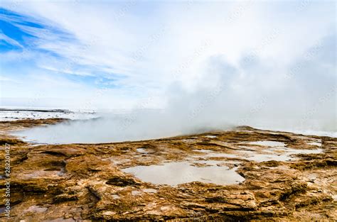 Steaming Hot Spring At Geysir Hot Spring Area In Iceland Stock Photo Adobe Stock