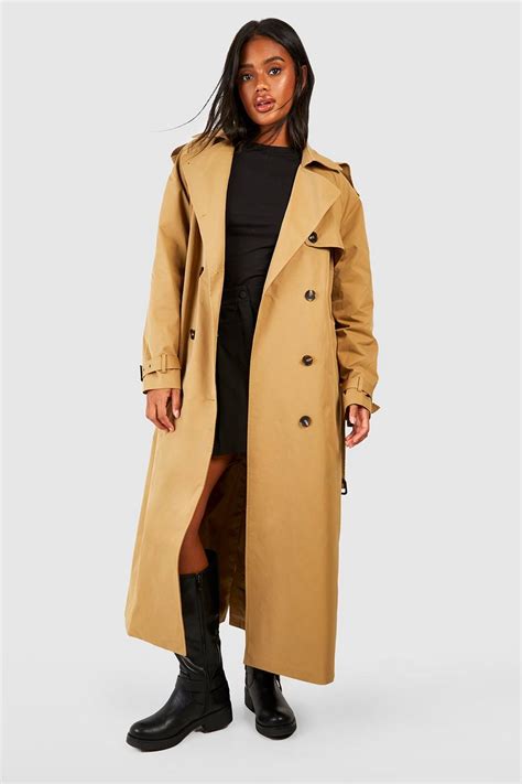 Oversized Shoulder Pad Belted Maxi Trench Boohoo Uk