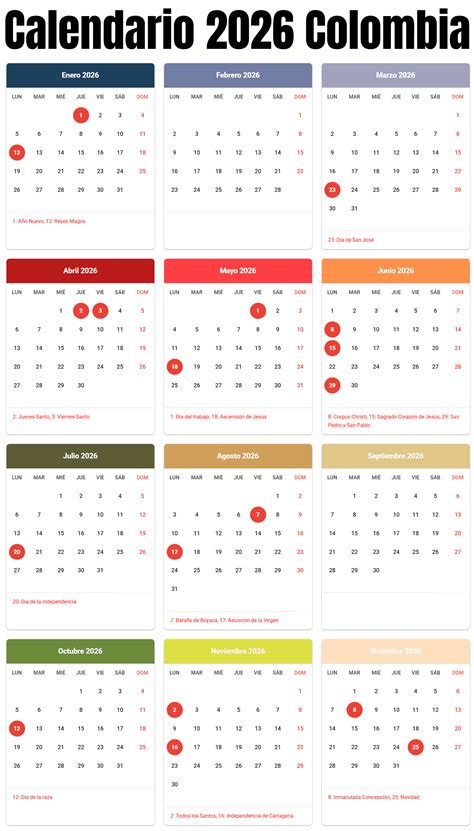 Calendario 2026 Con Festivos Colombia