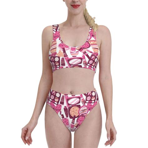 Logiee Cute Girl Print Women S 2 Piece Bikini Set Halter Bathing Suit High Waisted Bikini Sets