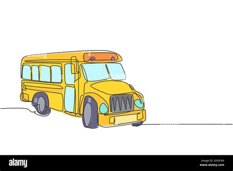 Continuous One Line Drawing Old Classic School Bus Transportation For