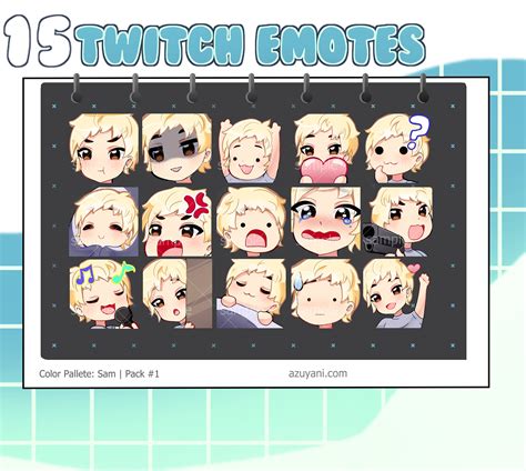 Twitch Emote Pack Sam Blonde Hair Brown Eyes Emotes Etsy Australia