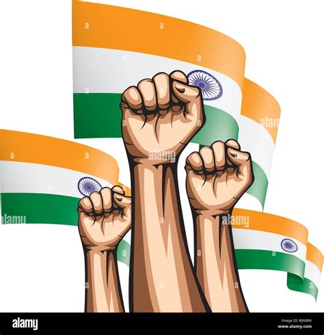 India Flag And Hand On White Background Vector Illustration Stock