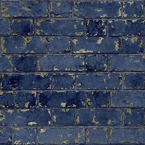 Debona Metallic Navy Blue Brick Wall D Effect Rustic Stone Feature