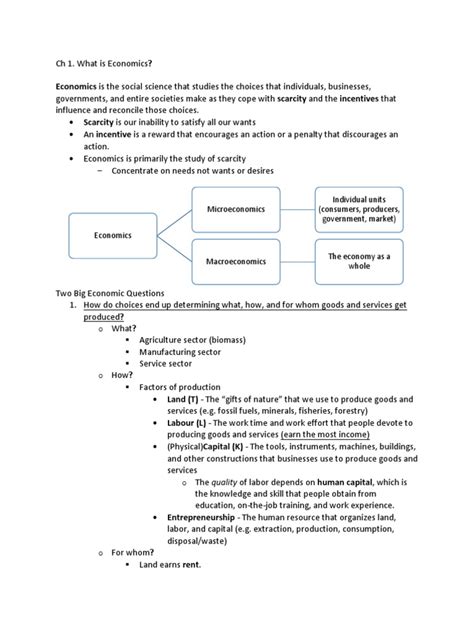 ECON 101 Chapter 1 Note | PDF | Labour Economics | Factors Of Production