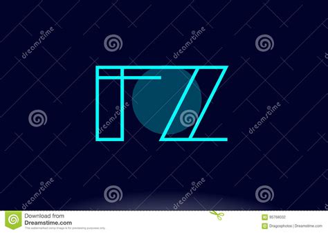 Fz F Z Blue Line Circle Alphabet Letter Logo Icon Template Vect Stock