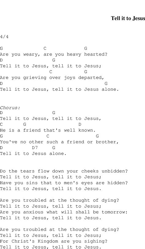 Tell it to Jesus - Christian Gospel Song Lyrics and Chords