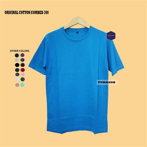 Kaos Polos Pria Warna Biru Turkish Cotton Combed 30s Unisex Lazada