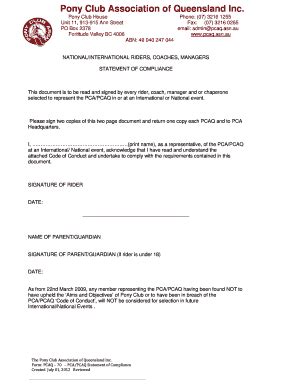 Fillable Online FORM 70 Statement Of Compliance PCA PCAQ Doc Fax Email