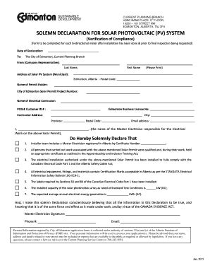 Fillable Online Edmonton Solemn Declaration PV System Form City Of