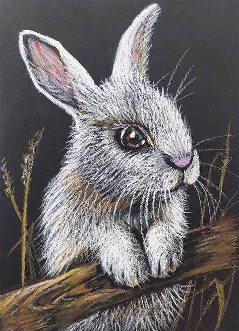 Portrait Of A Rabbit Painting Animal Art Oil Pastel Hare Drawing By