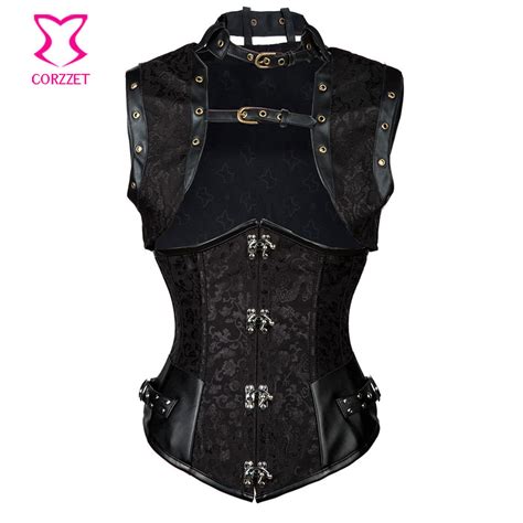 Corzzet Black Jacquard Steampunk Underbust Corsets And Bustier Waist