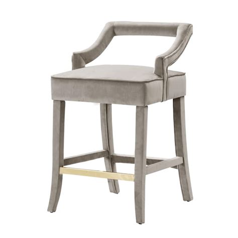 Chic Home Design Chiara Taupe Small Upholstered Wood Bar Stool With