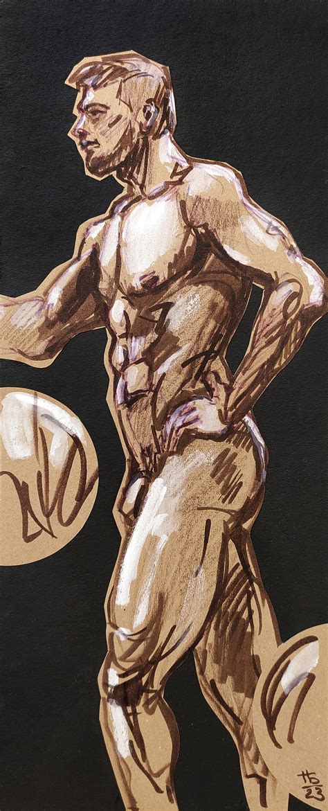 Gay Art Nude Male Figure Original Sketch Hand Drawing Nude Man Homoerotic Collage X Cm