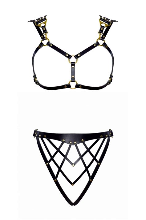 Conjunto de lencería de copa abierta Celine • Lencería Art Deco • Negro