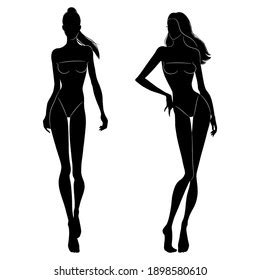 Black Silhouettes Fashion Models Walking On Stock Vector Royalty Free