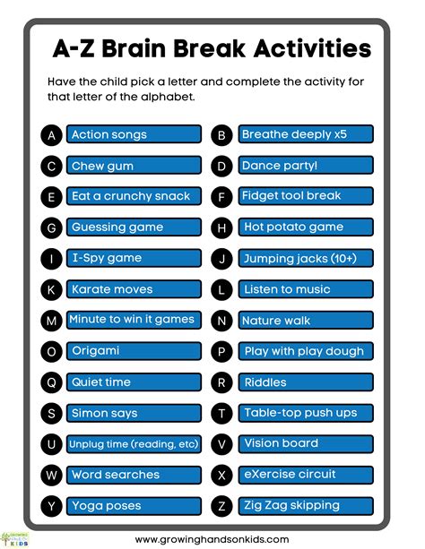 A-Z-Brain-Break-Activity-Ideas-Handout - Growing Hands-On Kids