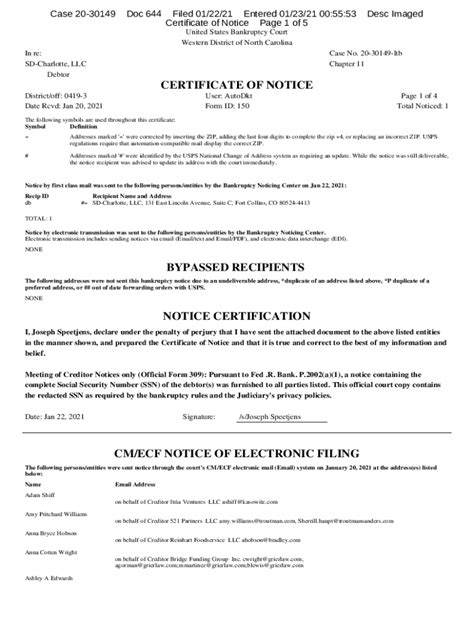 Fillable Online Certificate Of Notice Stretto Fax Email Print Pdffiller