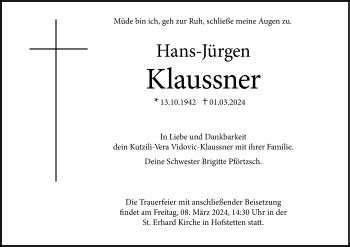 Traueranzeigen Von Hans J Rgen Klaussner Schwarzw Lder Bote Trauer