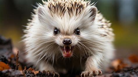 Premium Photo | Hedgehog with open mouth and teeth wide open in the woods generative ai