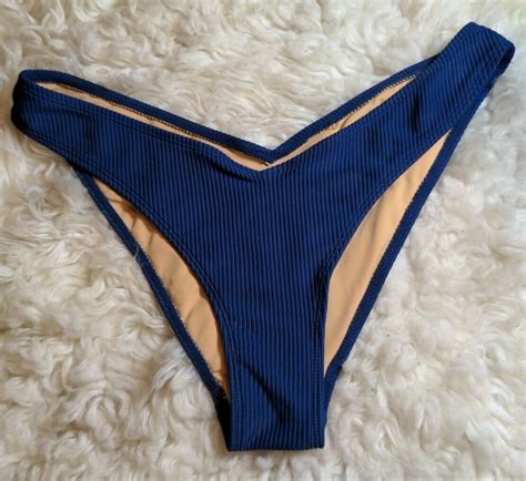 Vintage High Cut Bikini Briefs Swim Bottoms Blue Full Gem