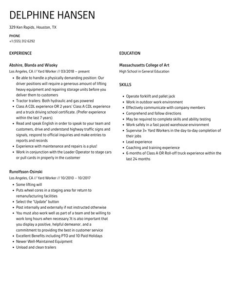 Yard Worker Resume Samples | Velvet Jobs