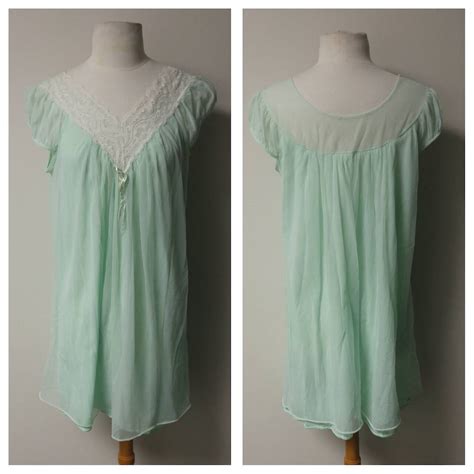 Vintage Lingerie 1960 S Vintage Lingerie Mint Green Chiffon Nightgown Vintage Pinup Lingerie