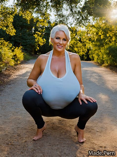 Porn Image Of Huge Boobs Made Big Hips Muscular Looking At Viewer Saggy Tits Squatting Created By AI
