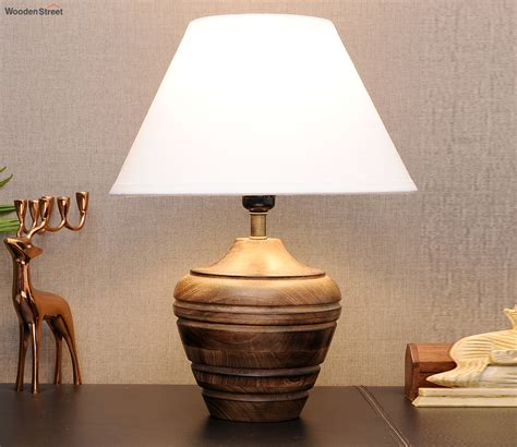 Buy Knepp Mini Natural Carved Wood Table Lamp With Cotton Shade White