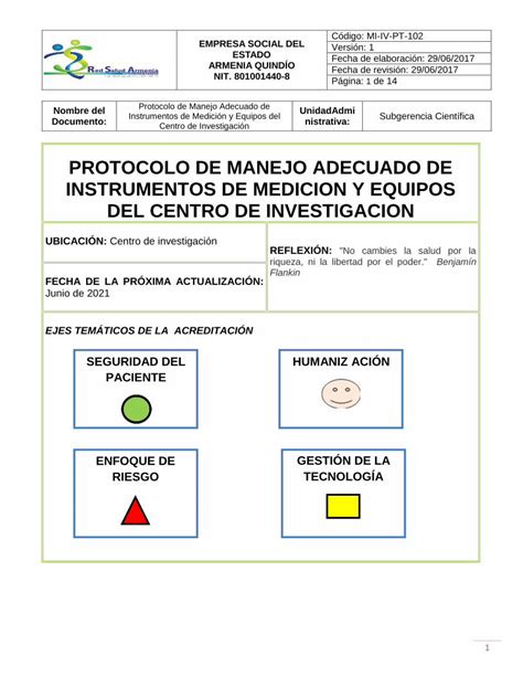 PDF PROTOCOLO DE MANEJO ADECUADO DE INSTRUMENTOS DE MEDICION Y