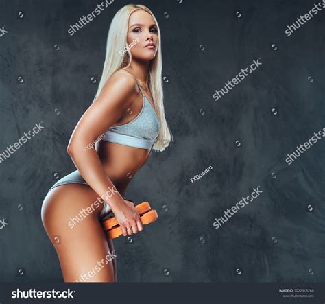 Sexy Blonde Fitness Model Posing Barbell Stock Photo Shutterstock